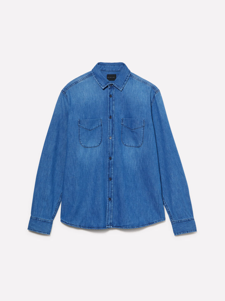 Blue regular fit denim shirt - men's regular fit shirts - Blue | Sisley image number 6